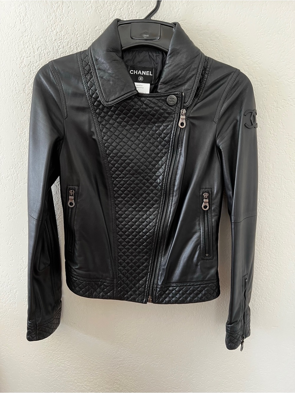 Chanel 2010 Biker Jacket Black Lambskin Leather Jacket